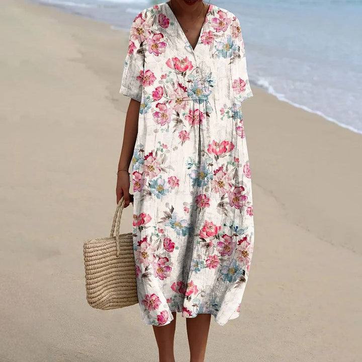 Mavis - Retro Floral Linen Dress