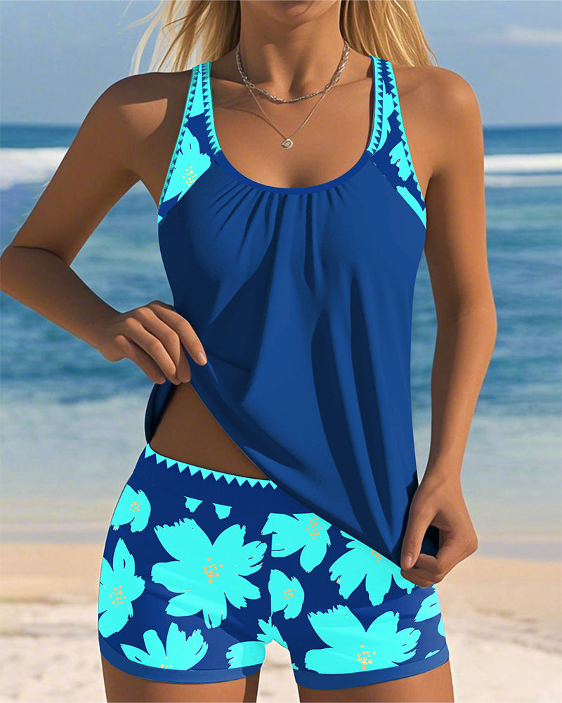 Cheryl - U-Neck Sleeveless Printed Tankini