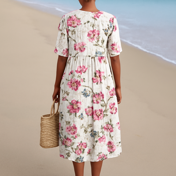 Mavis - Retro Floral Linen Dress