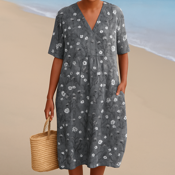 Violet - Gray Dress with White Flowers