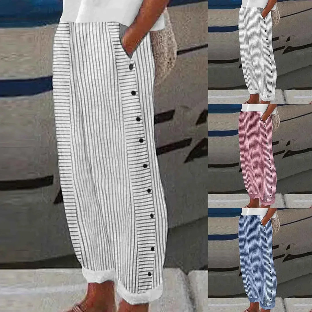 Sharon - Seabreeze Stripe Button Pants