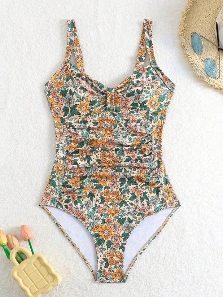 Rosalie - Floral Print Halter Neck Swimsuit