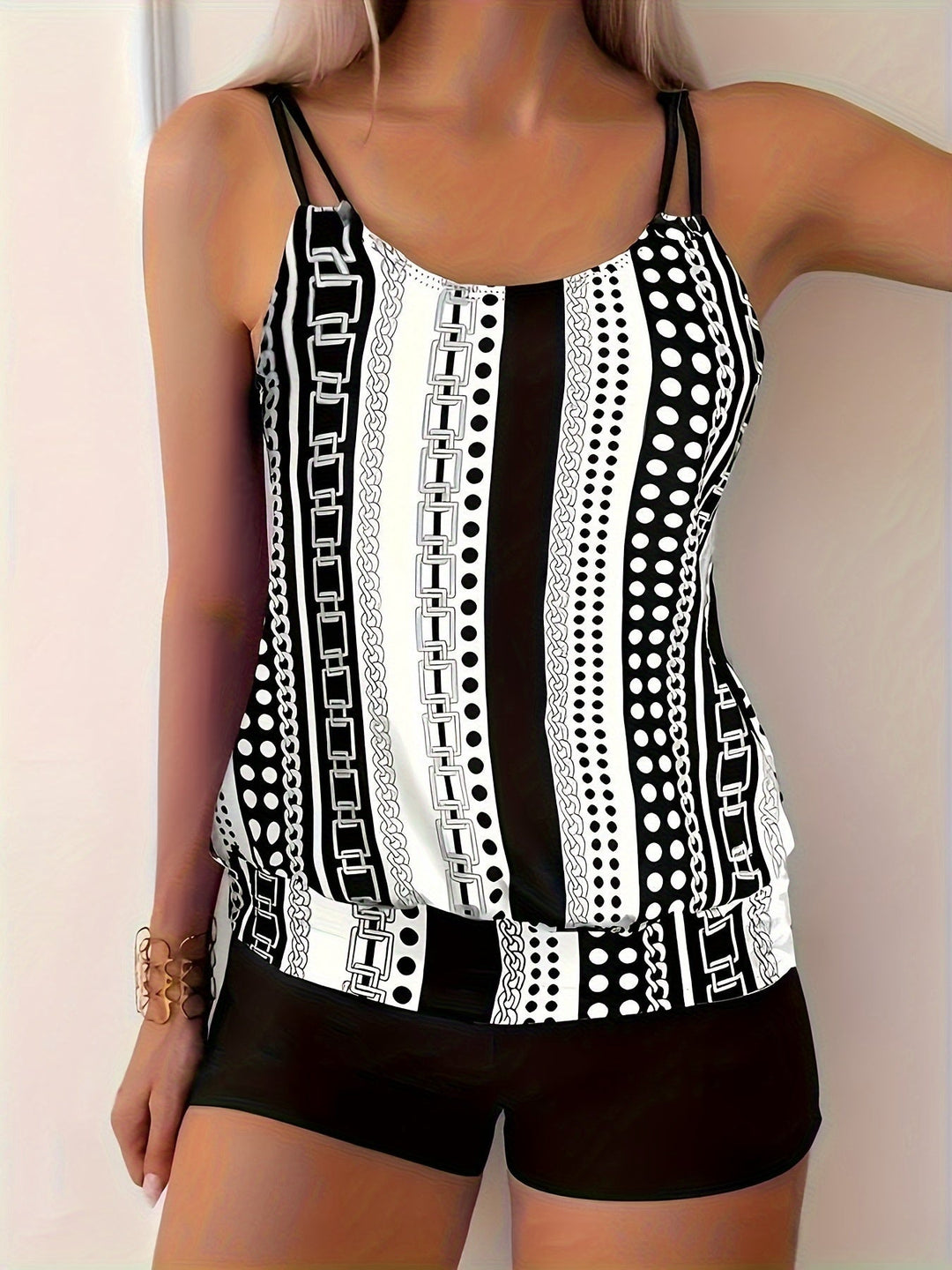 Janice – Striped Ruffle Tankini Set